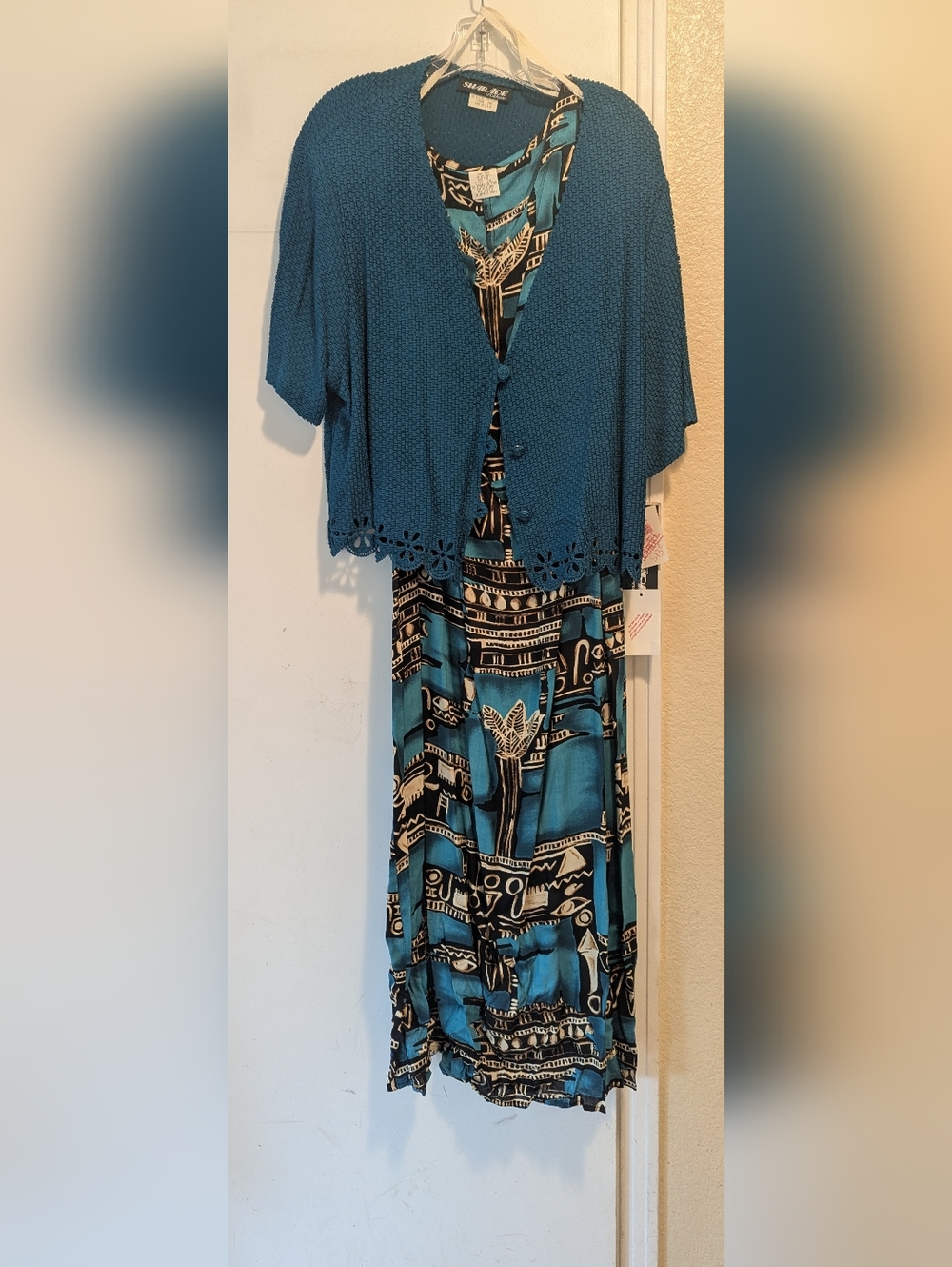 JCPenney Teal Crochet Knit Maxi Tank Dress